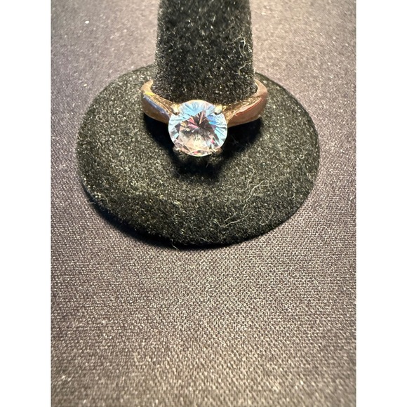 Jewelry - 925 Gold ToneSterling Silver Clear Glass Solitaire Ring Size 8 Tested Silver